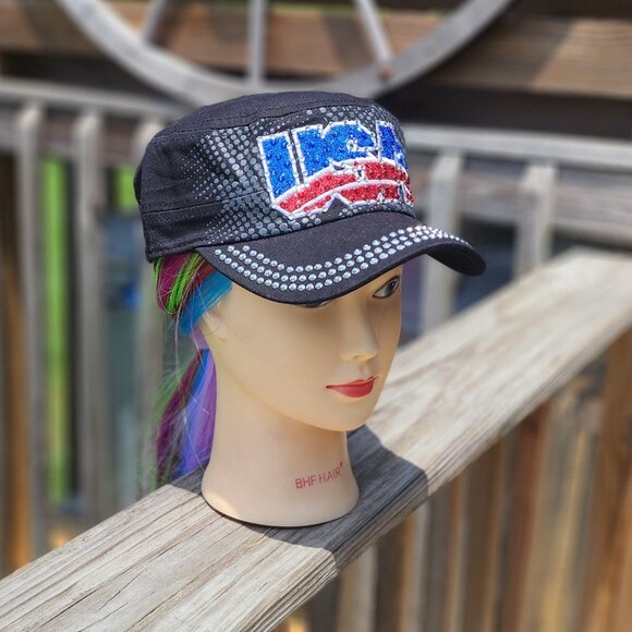 Ladies Black USA BLING Hat NEW - Picture 2 of 4